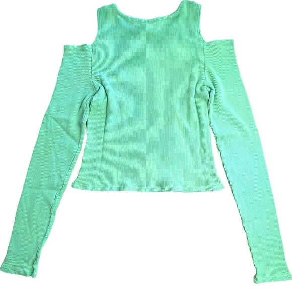 New! Daydreamer Women's Rebel Girl Cold Shoulder Thermal Crop Top Green XL NWT - Picture 2 of 13
